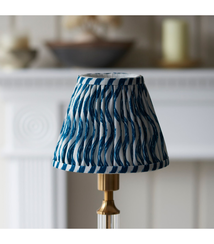 Morton Rechargeable Brushed Aged Brass Plate Table Lamp with Marlin Blue Fabric Ripple Shade 16cm Integrated LED-4