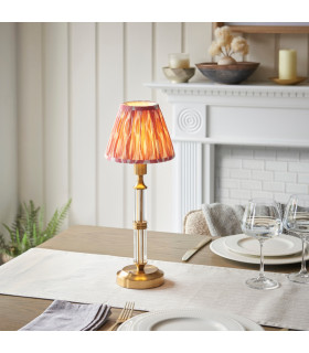 Morton Rechargeable Brushed Aged Brass Plate Table Lamp with Coral Pink Fabric Ikat Shade 16cm Integrated LED-2