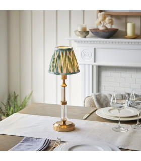 Morton Rechargeable Brushed Aged Brass Plate Table Lamp with Cotswold Green Fabric Zigzag Shade 16cm Integrated LED-2