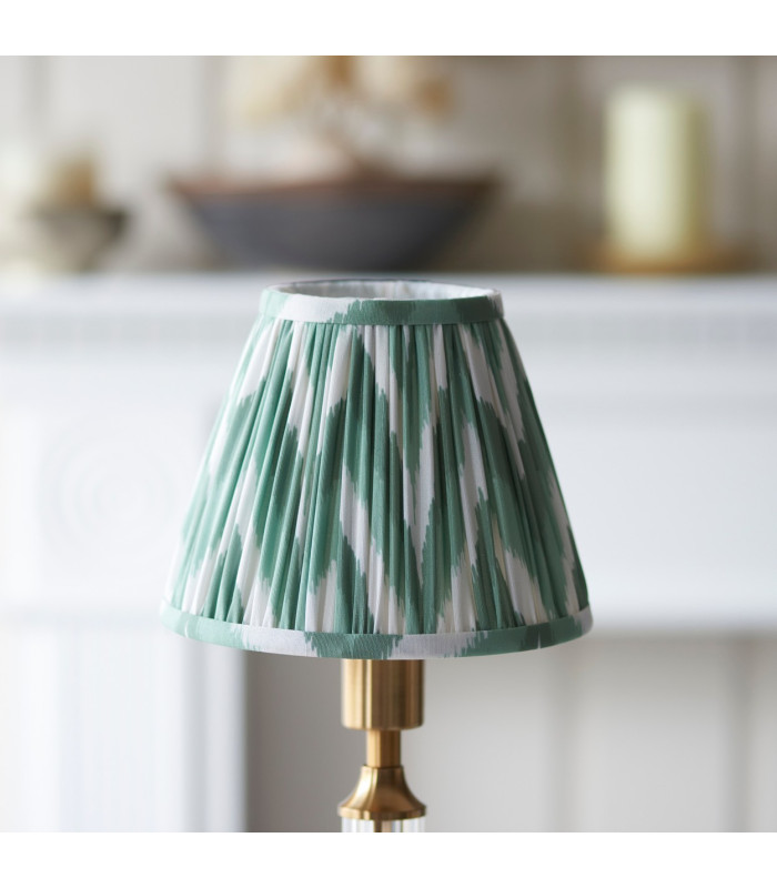 Morton Rechargeable Brushed Aged Brass Plate Table Lamp with Cotswold Green Fabric Zigzag Shade 16cm Integrated LED-4
