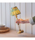 Morton Rechargeable Brushed Aged Brass Plate Table Lamp with Yellow/Jade Fabric Ikat Shade 16cm Integrated LED-4