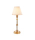 Morton Rechargeable Brushed Aged Brass Plate Table Lamp with Vintage White Fabric Ivy Shade 16cm Integrated LED-1