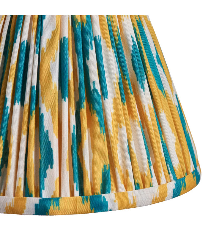 Morton Rechargeable Brushed Aged Brass Plate Table Lamp with Yellow/Jade Fabric Ikat Shade 16cm Integrated LED-9