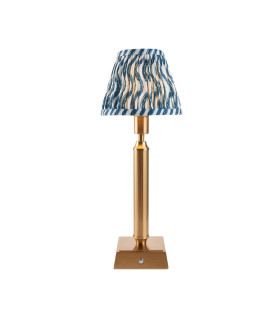 Trobridge Rechargeable Brushed Aged Brass Plate Table Lamp with Marlin Blue Fabric Ripple Shade 16cm Integrated LED-1