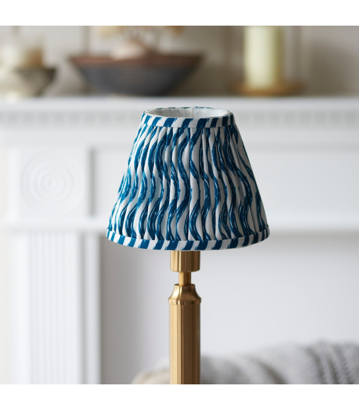 Trobridge Rechargeable Brushed Aged Brass Plate Table Lamp with Marlin Blue Fabric Ripple Shade 16cm Integrated LED-4