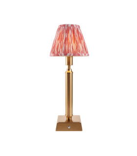 Trobridge Rechargeable Brushed Aged Brass Plate Table Lamp with Coral Pink Fabric Ikat Shade 16cm Integrated LED-1