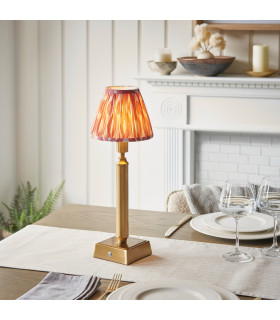 Trobridge Rechargeable Brushed Aged Brass Plate Table Lamp with Coral Pink Fabric Ikat Shade 16cm Integrated LED-2
