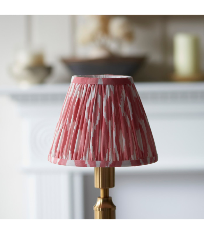 Trobridge Rechargeable Brushed Aged Brass Plate Table Lamp with Coral Pink Fabric Ikat Shade 16cm Integrated LED-4