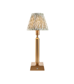 Trobridge Rechargeable Brushed Aged Brass Plate Table Lamp with Herb Garden Green Fabric Leaf Shade 16cm Integrated LED-1