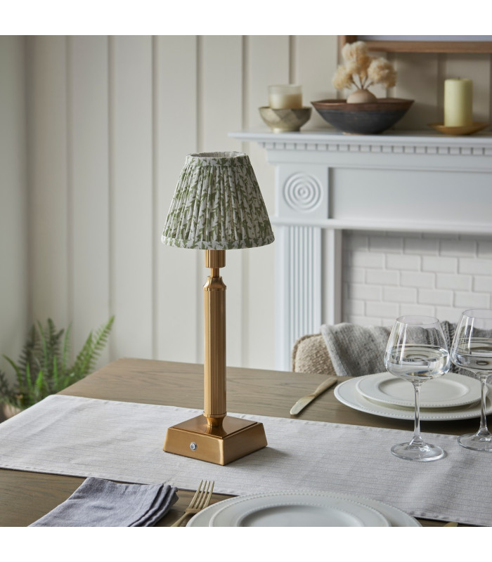 Trobridge Rechargeable Brushed Aged Brass Plate Table Lamp with Herb Garden Green Fabric Leaf Shade 16cm Integrated LED-3