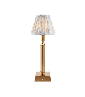 Trobridge Rechargeable Brushed Aged Brass Plate Table Lamp with Shell Bay Blue Fabric Leaf Shade 16cm Integrated LED-1