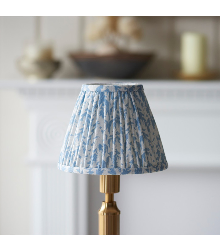 Trobridge Rechargeable Brushed Aged Brass Plate Table Lamp with Shell Bay Blue Fabric Leaf Shade 16cm Integrated LED-4