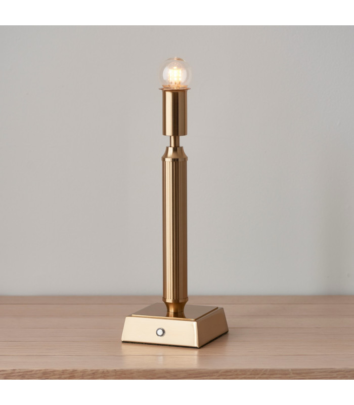 Trobridge Rechargeable Brushed Aged Brass Plate Table Lamp with Shell Bay Blue Fabric Leaf Shade 16cm Integrated LED-5