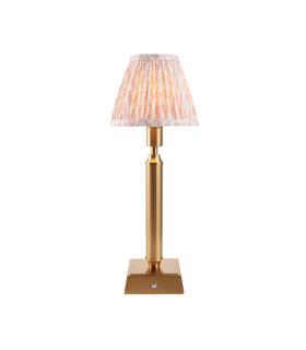 Trobridge Rechargeable Brushed Aged Brass Plate Table Lamp with Peachy Keen Fabric Leaf Shade 16cm Integrated LED-1