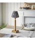 Trobridge Rechargeable Brushed Aged Brass Plate Table Lamp with Pearl Grey Fabric Ikat Shade 16cm Integrated LED-3