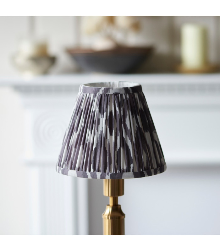 Trobridge Rechargeable Brushed Aged Brass Plate Table Lamp with Pearl Grey Fabric Ikat Shade 16cm Integrated LED-4