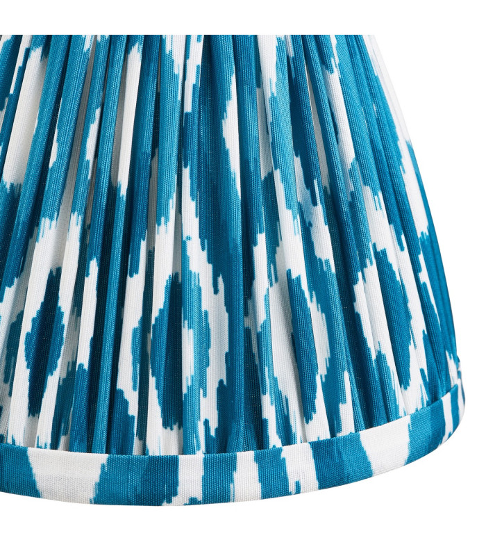 Trobridge Rechargeable Brushed Aged Brass Plate Table Lamp with Marlin Blue Fabric Ikat Shade 16cm Integrated LED-8