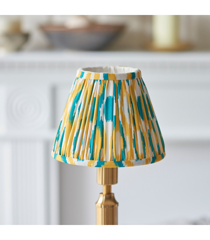 Trobridge Rechargeable Brushed Aged Brass Plate With Yellow Table Lamp with Jade Fabric Ikat Shade 16cm Integrated LED-4
