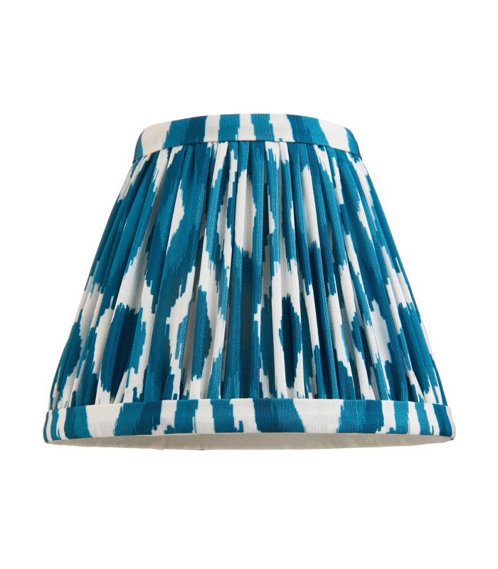Trobridge Rechargeable Brushed Aged Brass Plate Table Lamp with Marlin Blue Fabric Ikat Shade 16cm Integrated LED-9