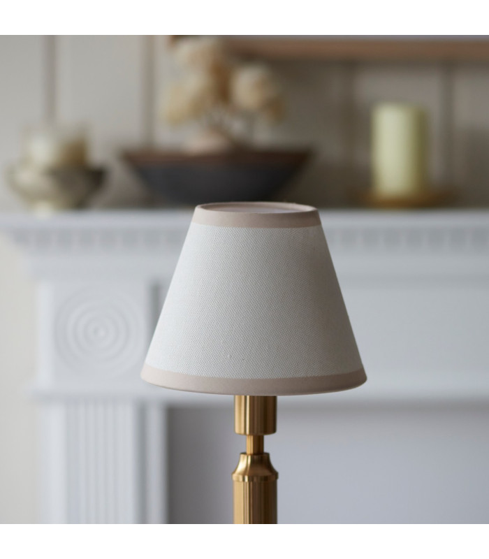 Trobridge Rechargeable Brushed Aged Brass Plate Table Lamp with Vintage White Fabric Ivy Shade 16cm Integrated LED-4