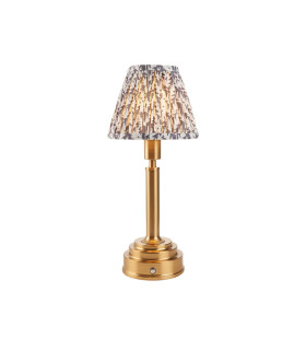 Upton Rechargeable Brushed Aged Brass Plate Table Lamp with Pearl Grey Fabric Leaf Shade 16cm Integrated LED-1