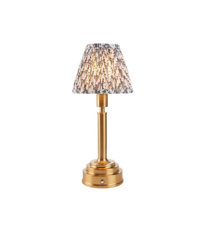 Upton Rechargeable Brushed Aged Brass Plate Table Lamp with Pearl Grey Fabric Leaf Shade 16cm Integrated LED-1