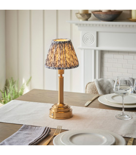Upton Rechargeable Brushed Aged Brass Plate Table Lamp with Pearl Grey Fabric Leaf Shade 16cm Integrated LED-2