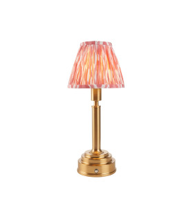 Upton Rechargeable Brushed Aged Brass Plate Table Lamp with Coral Pink Fabric Ikat Shade 16cm Integrated LED-1