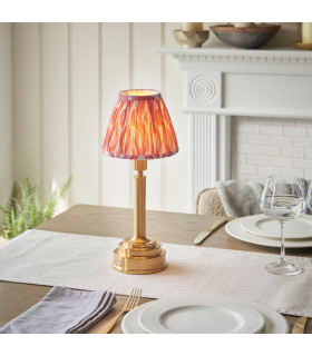 Upton Rechargeable Brushed Aged Brass Plate Table Lamp with Coral Pink Fabric Ikat Shade 16cm Integrated LED-2