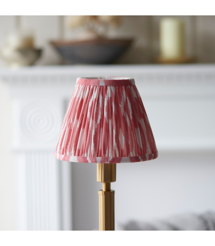 Upton Rechargeable Brushed Aged Brass Plate Table Lamp with Coral Pink Fabric Ikat Shade 16cm Integrated LED-4