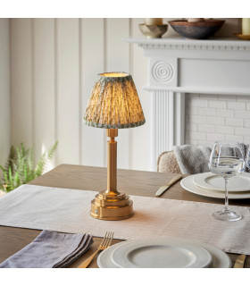 Upton Rechargeable Brushed Aged Brass Plate Table Lamp with Herb Garden Green Fabric Leaf Shade 16cm Integrated LED-2