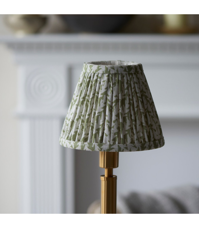 Upton Rechargeable Brushed Aged Brass Plate Table Lamp with Herb Garden Green Fabric Leaf Shade 16cm Integrated LED-4
