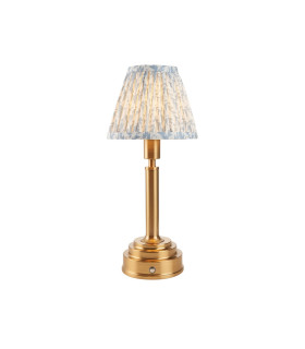 Upton Rechargeable Brushed Aged Brass Plate Table Lamp with Shell Bay Blue Fabric Leaf Shade 16cm Integrated LED-1