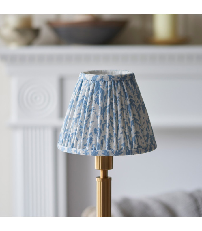 Upton Rechargeable Brushed Aged Brass Plate Table Lamp with Shell Bay Blue Fabric Leaf Shade 16cm Integrated LED-4