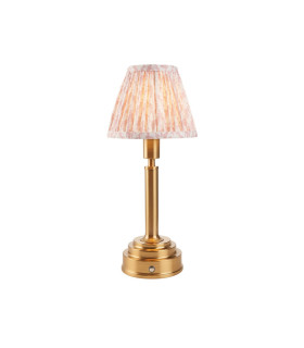 Upton Rechargeable Brushed Aged Brass Plate Table Lamp with Peachy Keen Fabric Leaf Shade 16cm Integrated LED-1