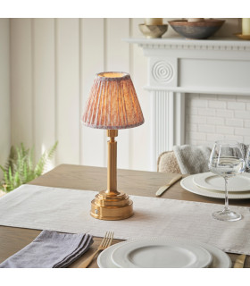 Upton Rechargeable Brushed Aged Brass Plate Table Lamp with Peachy Keen Fabric Leaf Shade 16cm Integrated LED-2