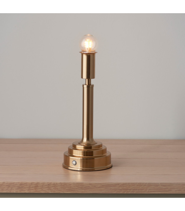 Upton Rechargeable Brushed Aged Brass Plate Table Lamp with Shell Bay Blue Fabric Leaf Shade 16cm Integrated LED-5