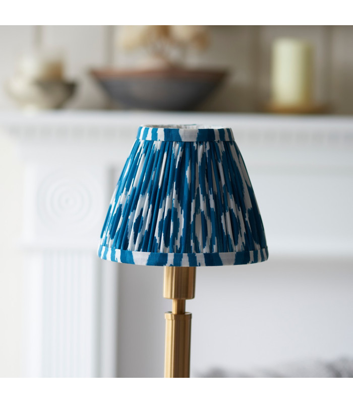 Upton Rechargeable Brushed Aged Brass Plate Table Lamp with Marlin Blue Fabric Ikat Shade 16cm Integrated LED-4