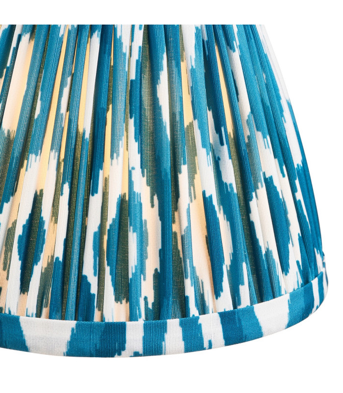 Upton Rechargeable Brushed Aged Brass Plate Table Lamp with Marlin Blue Fabric Ikat Shade 16cm Integrated LED-8