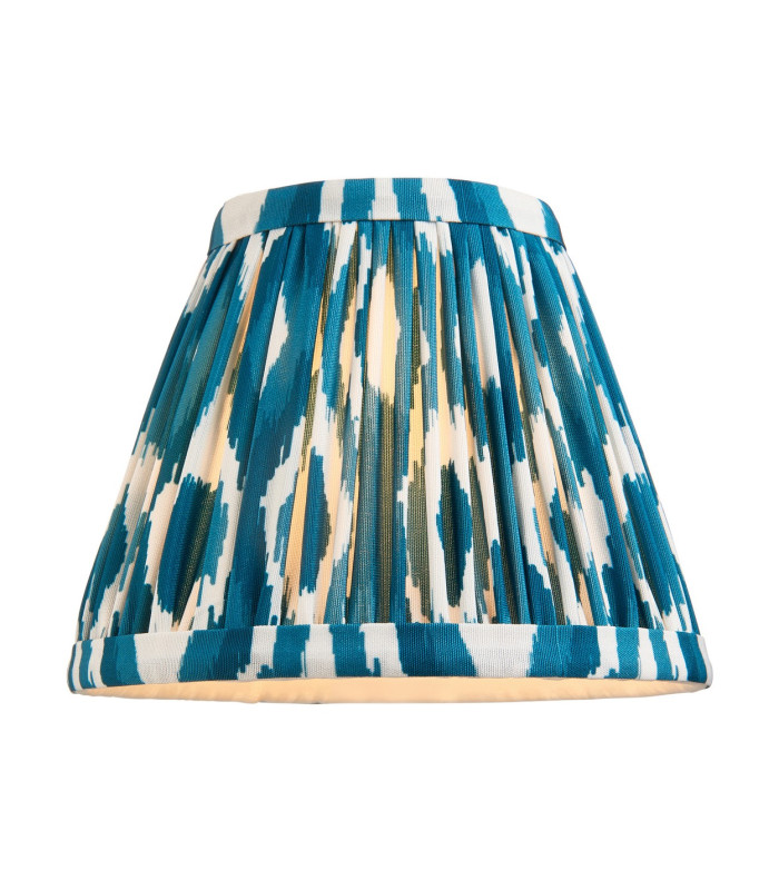 Upton Rechargeable Brushed Aged Brass Plate Table Lamp with Marlin Blue Fabric Ikat Shade 16cm Integrated LED-9