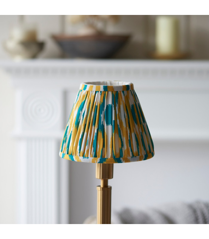 Upton Rechargeable Brushed Aged Brass Plate With Yellow Table Lamp with Jade Fabric Ikat Shade 16cm Integrated LED-4