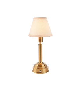 Upton Rechargeable Brushed Aged Brass Plate Table Lamp with Vintage White Fabric Ivy Shade 16cm Integrated LED-1