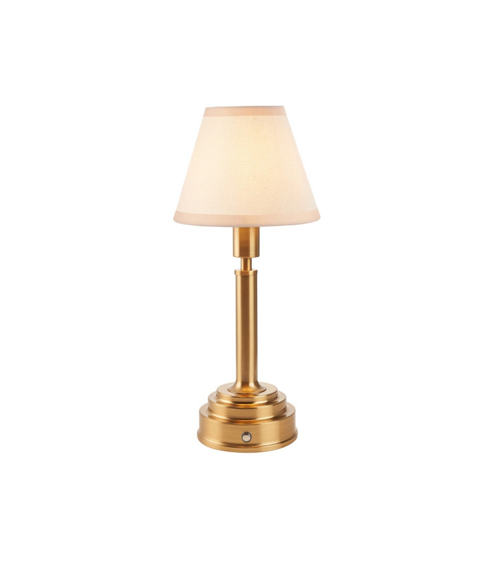 Upton Rechargeable Brushed Aged Brass Plate Table Lamp with Vintage White Fabric Ivy Shade 16cm Integrated LED-1