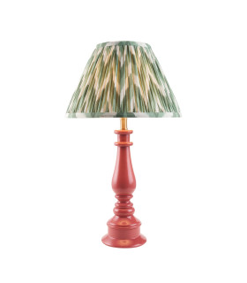 Myrtle Pink Clay Table Lamp with Cotswold Green Fabric Zigzag Shade 30cm B22-1