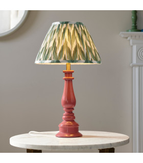 Myrtle Pink Clay Table Lamp with Cotswold Green Fabric Zigzag Shade 30cm B22-2
