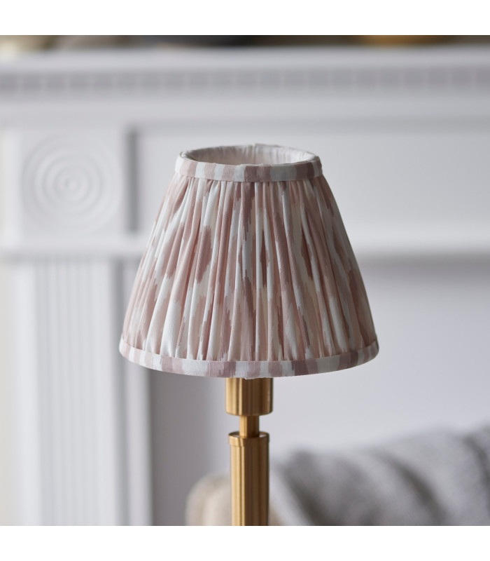 Upton Rechargeable Brushed Aged Brass Plate Table Lamp with Neutral Print Fabric Ikat Shade 16cm Integrated LED-4