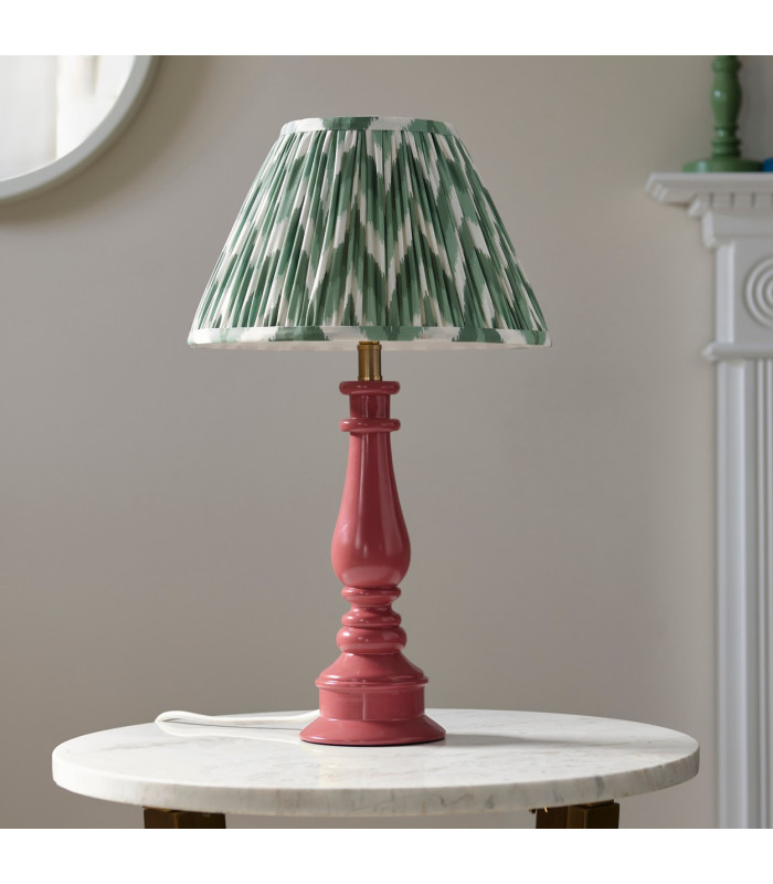 Myrtle Pink Clay Table Lamp with Cotswold Green Fabric Zigzag Shade 30cm B22-3