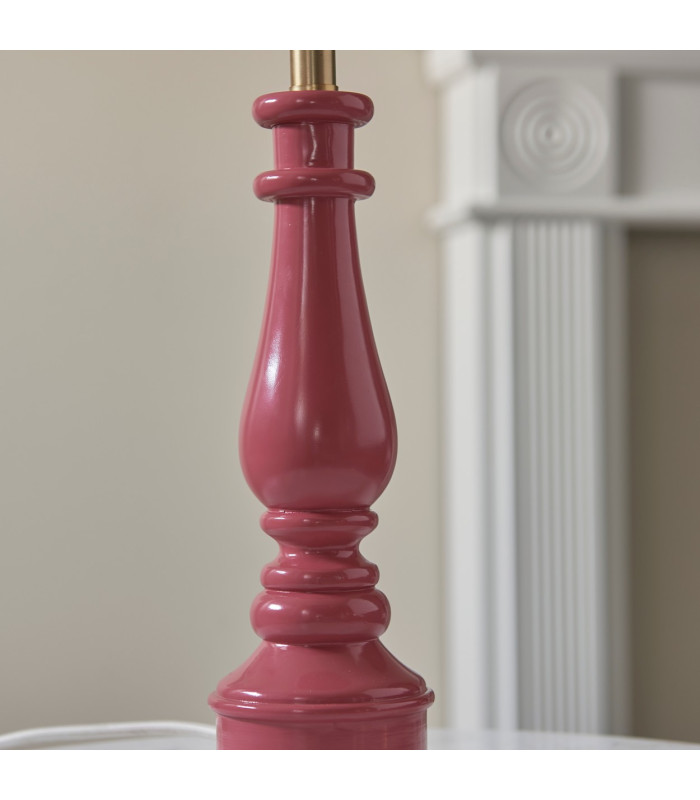 Myrtle Pink Clay Table Lamp with Cotswold Green Fabric Zigzag Shade 30cm B22-6