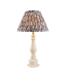 Myrtle Almond White Table Lamp with Pearl Grey Fabric Ikat Shade 30cm B22-1