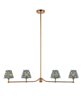 Santiago Brushed Aged Brass Plate Pendant Light with Marlin Blue Fabric Ripple Shade 16cm 4x B22-1